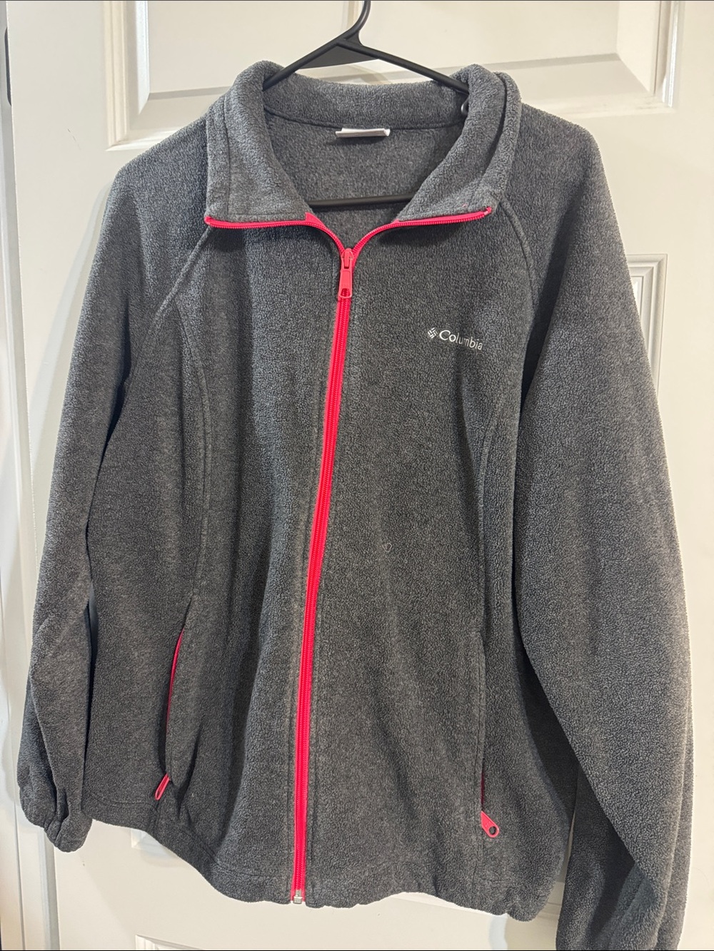 Columbia Dark Gray Fleece Jacket with Bright Pink Zipper